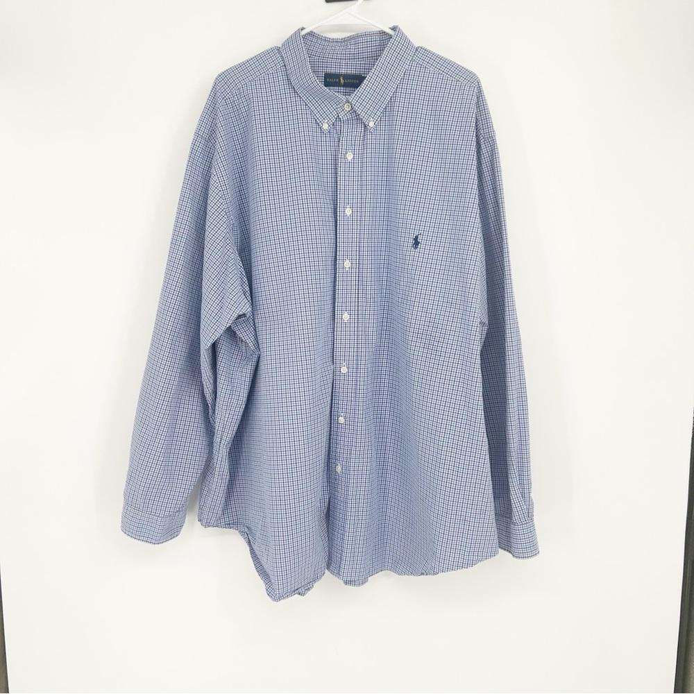 Ralph Lauren Blue Plaid Check Button Down Shirt Size 4XB